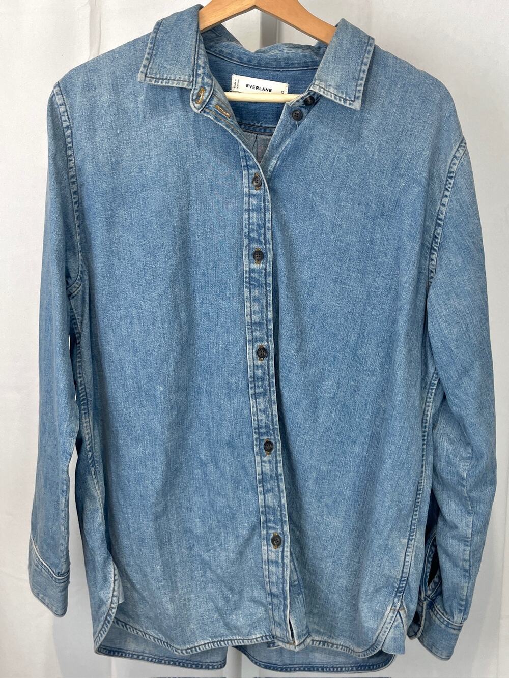 EVERLANE Regenerative Cotton Denim Button Down Shirt Long Sleeve Blue Size 12